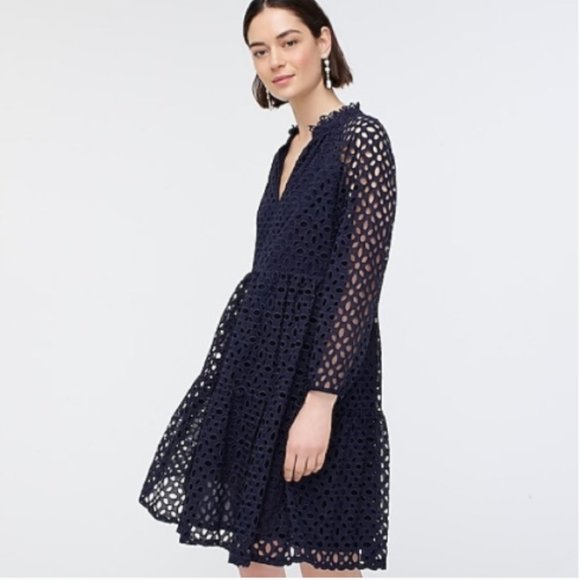 NWT J. Crew Tiered Navy Embroidered Eyelet Dress - Picture 2 of 5